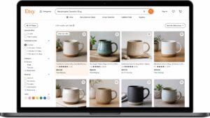 Screenshot of Etsy search results page showing a product listing with an 'Ad by Etsy seller' badge.