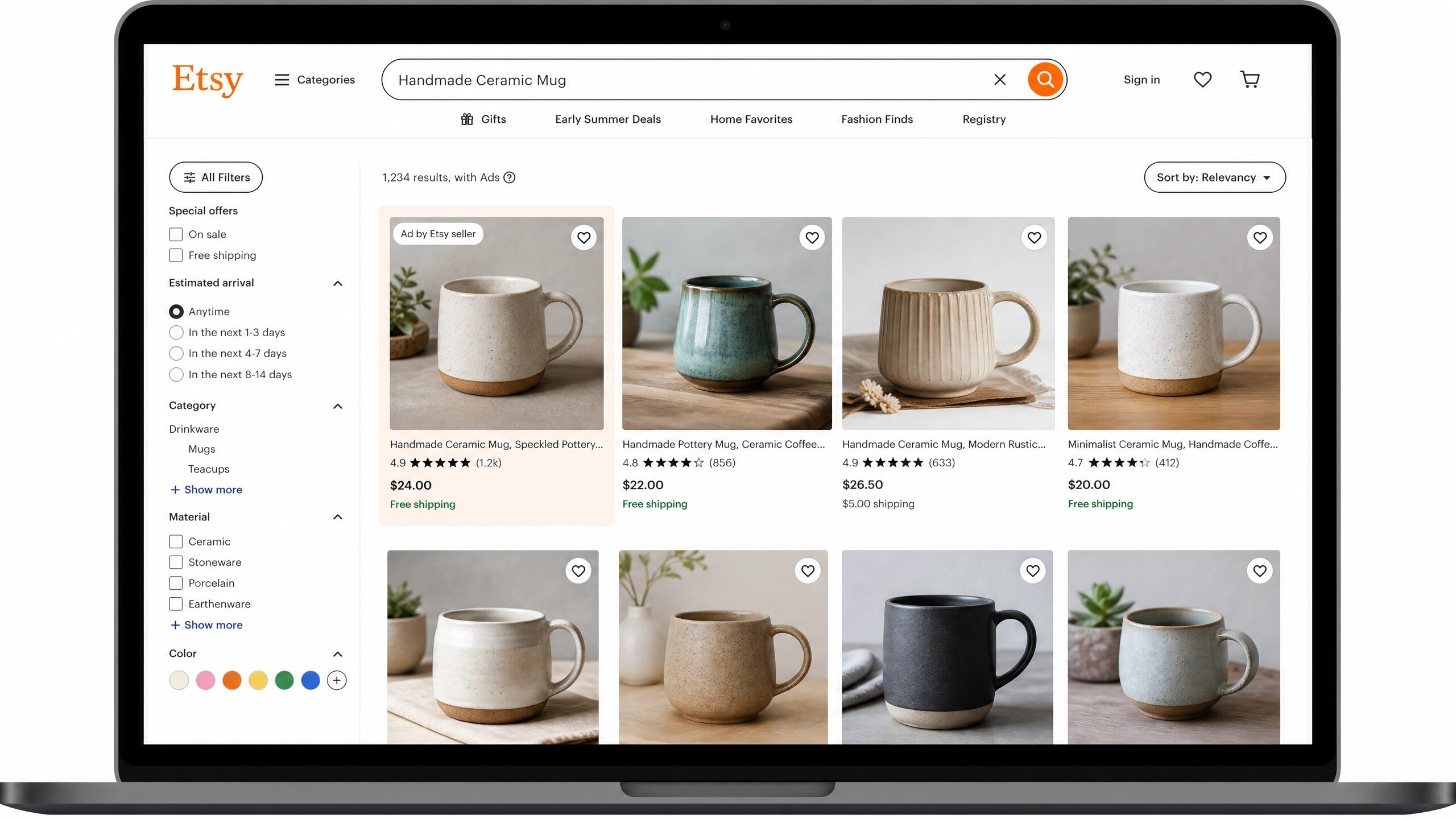 Screenshot of Etsy search results page showing a product listing with an 'Ad by Etsy seller' badge.