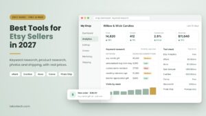 Best tools for Etsy sellers in 2027 – shop dashboard showing keyword research, sales stats and tool prices